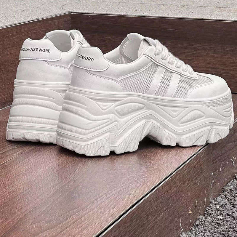 Genuine Leather Women's Summer Height Increase 8cm Breathable Hollow Single Mesh Small Size Platform Dad Shoes