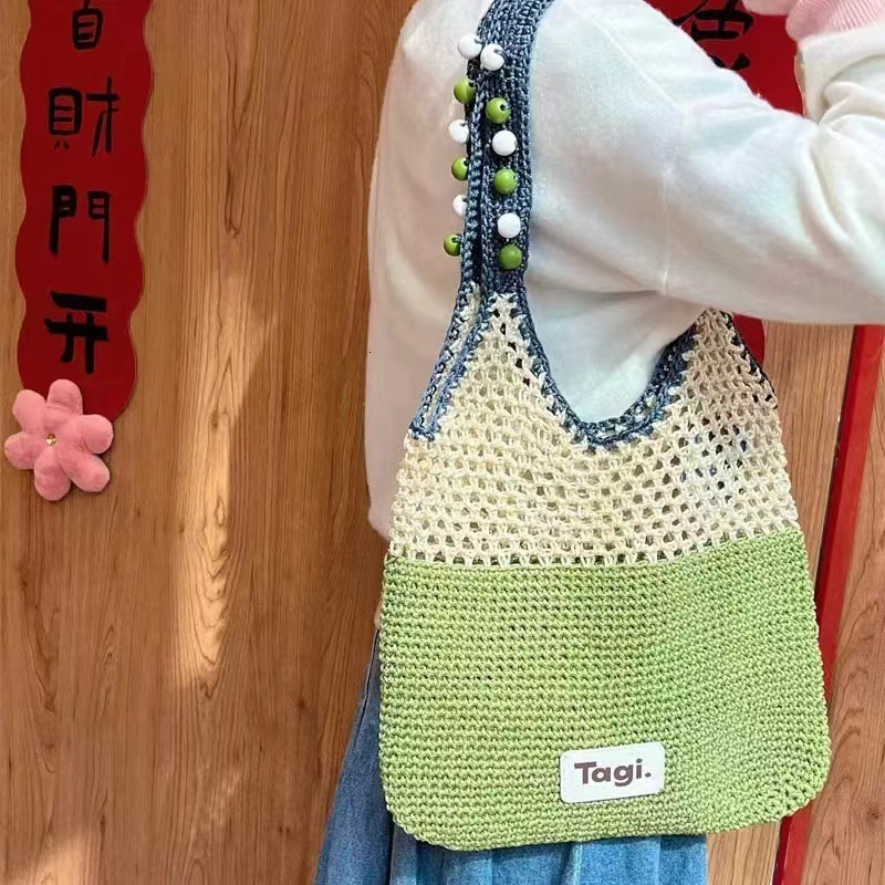 2025 Autumn New Smart Fruit Handmade Beaded Handheld Commuter Color Block Shoulder Bag Handbag Women's Woven Bag Women's Crossbody Bag Desig