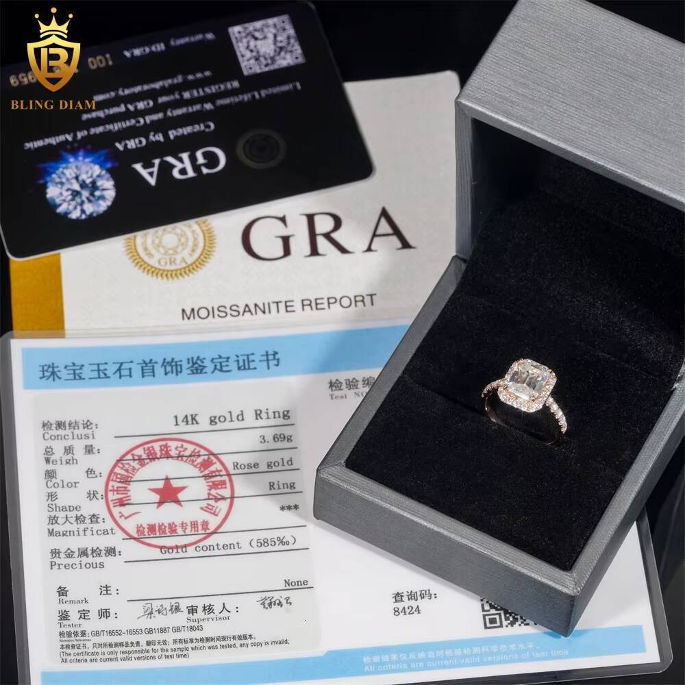 Luxury Pass Diamond Tester VVS Moissanite Diamond Fine Jewelry 14K Rose Gold Engagement Wedding Ring