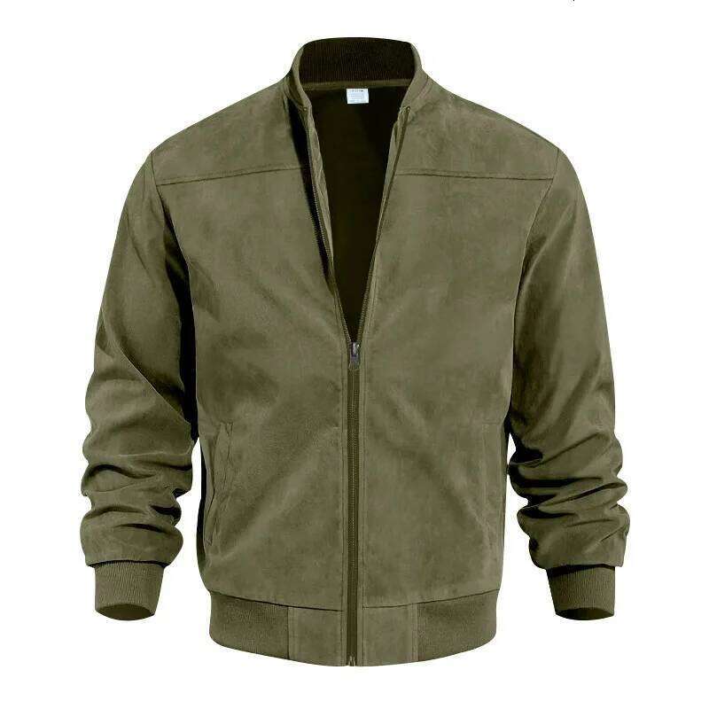 Autumn Suede Solid Color Men's Zipper Jacket