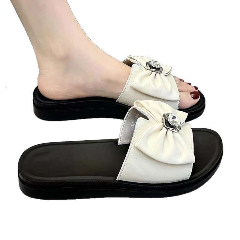 2025 Summer Cool Slippers Comfortable Fashionable Outdoor Bowknot Open-Toe Slide Sandals Non-Slip Internet Celebrity Trendy Women's Shoes