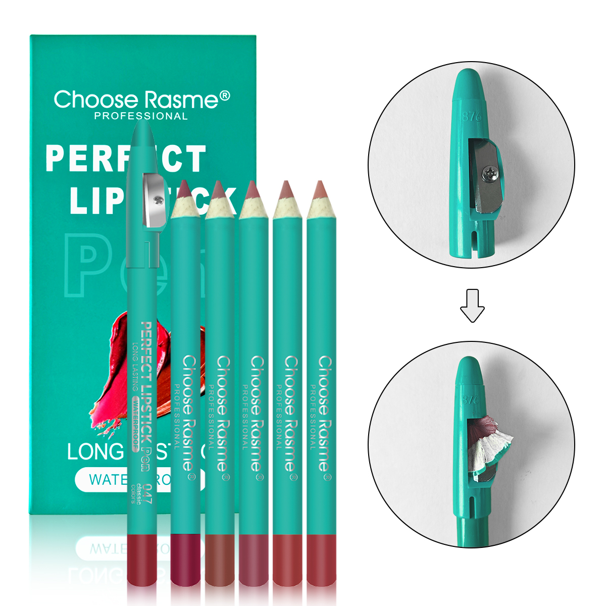 12-Pack Green Thick Lip Liner Pencils with Sharpener Waterproof, Sweat-Proof, Long-Lasting, Matte Lip Color Pencil Makeup Set