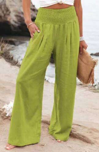 Women's casual with drawstring, mid waist, beach wide leg, spring summer, European and American pants