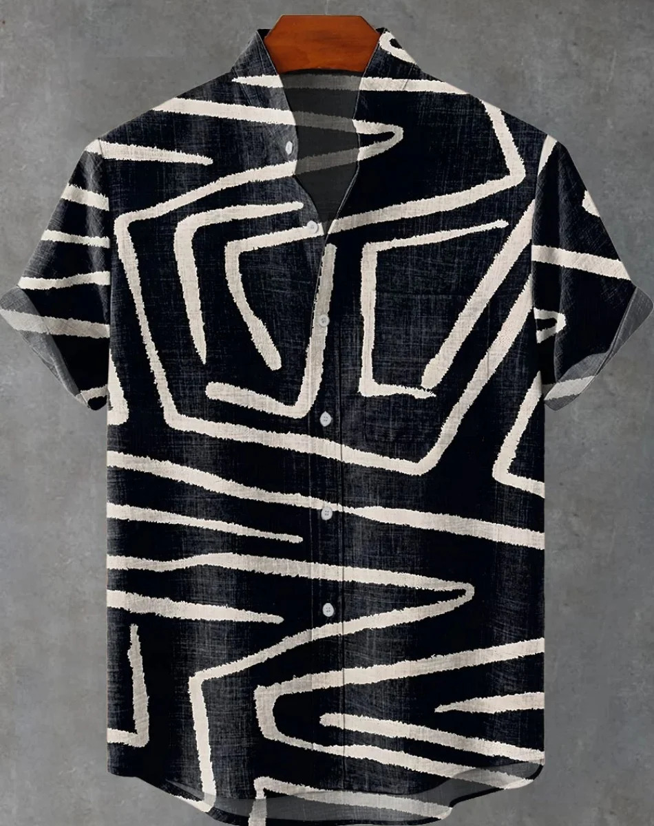 mens fishpattern shortsleeved shirt Summer vintage linen Mens casual resort streetwear Hawaiian 250808