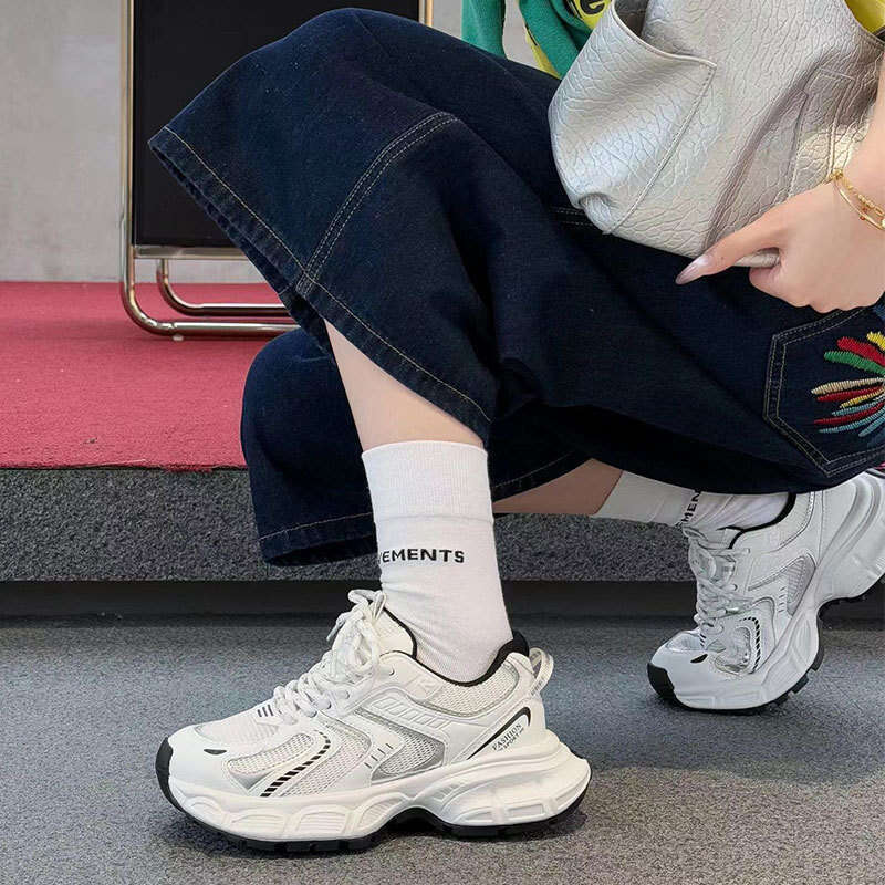 Thick-Soled Dad for Women 2025 Summer New Mesh Breathable Height-Increasing Versatile Fashion Color-Block Casual Shoes