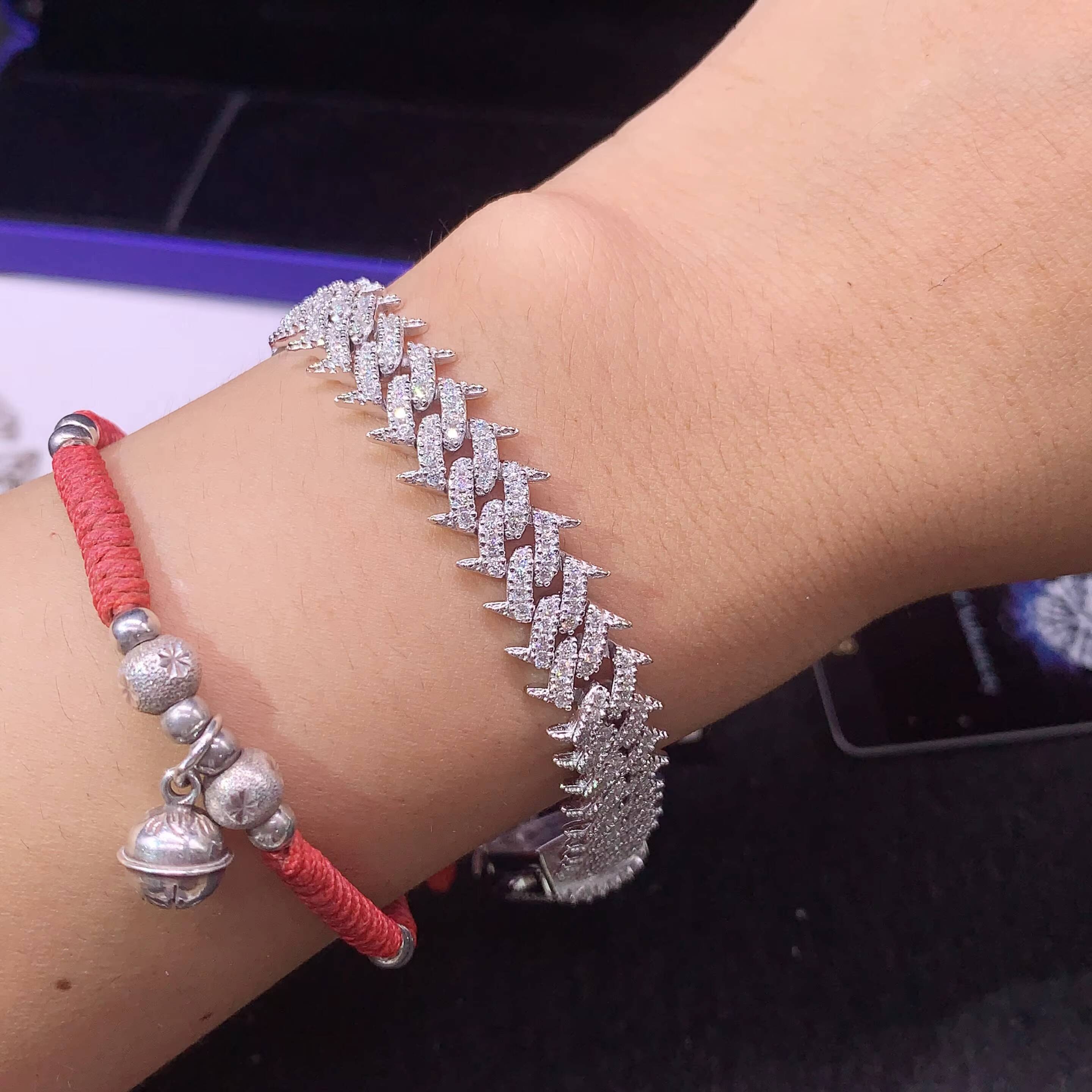 Fine Jewelry 925 Silver 10MM Thorns Spike Design Moissanite Cuban Bracelet Custom Men Iced Out Hip Hop Cuban Link Chain