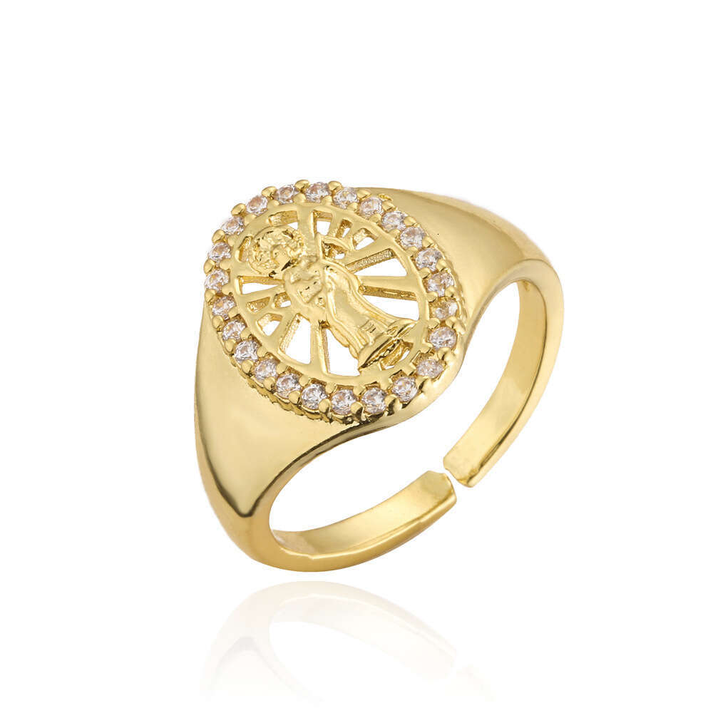 New Product Copper Gold-Plated Religious Jewelry Designer Virgin Mary Open Ring