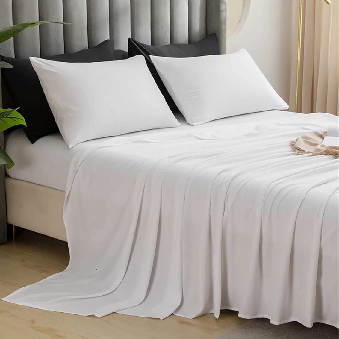 Ultra-Soft Solid Color Brushed Bed Sheet SetFlat Sheet and caseSingle Double Bed SizeHypoallergenic Machine Washable Y250819