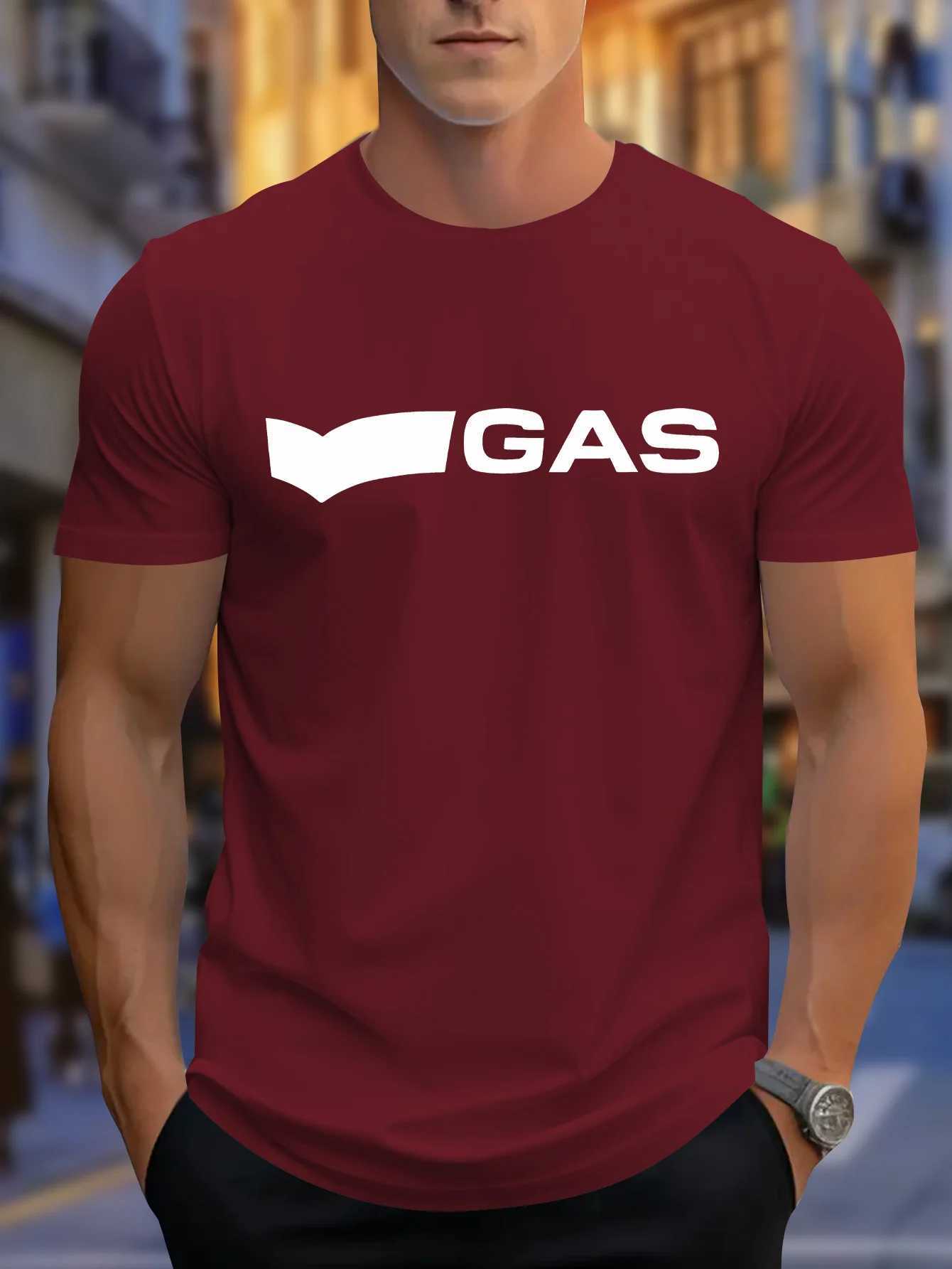 Mens summer 100% pure cotton fashionable casual sports loose GAS letter pattern printed round neck short sleeved T-shirt top Y250819