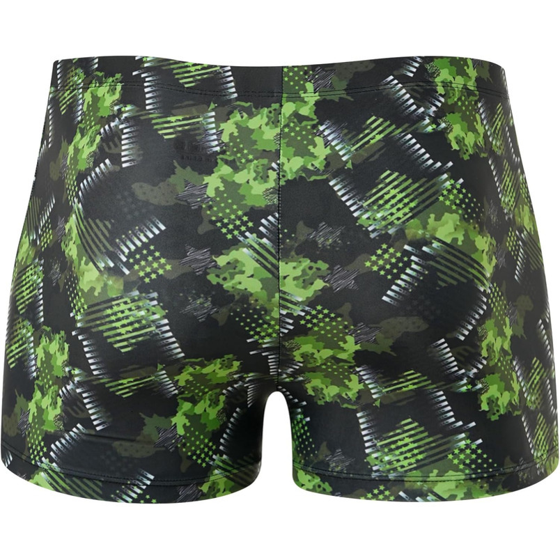 Swimsuits for Swimming,Swim Jammer Men Square Legs UPF50 +, Trunks with Drawstring (Black Green Printed 2XL)