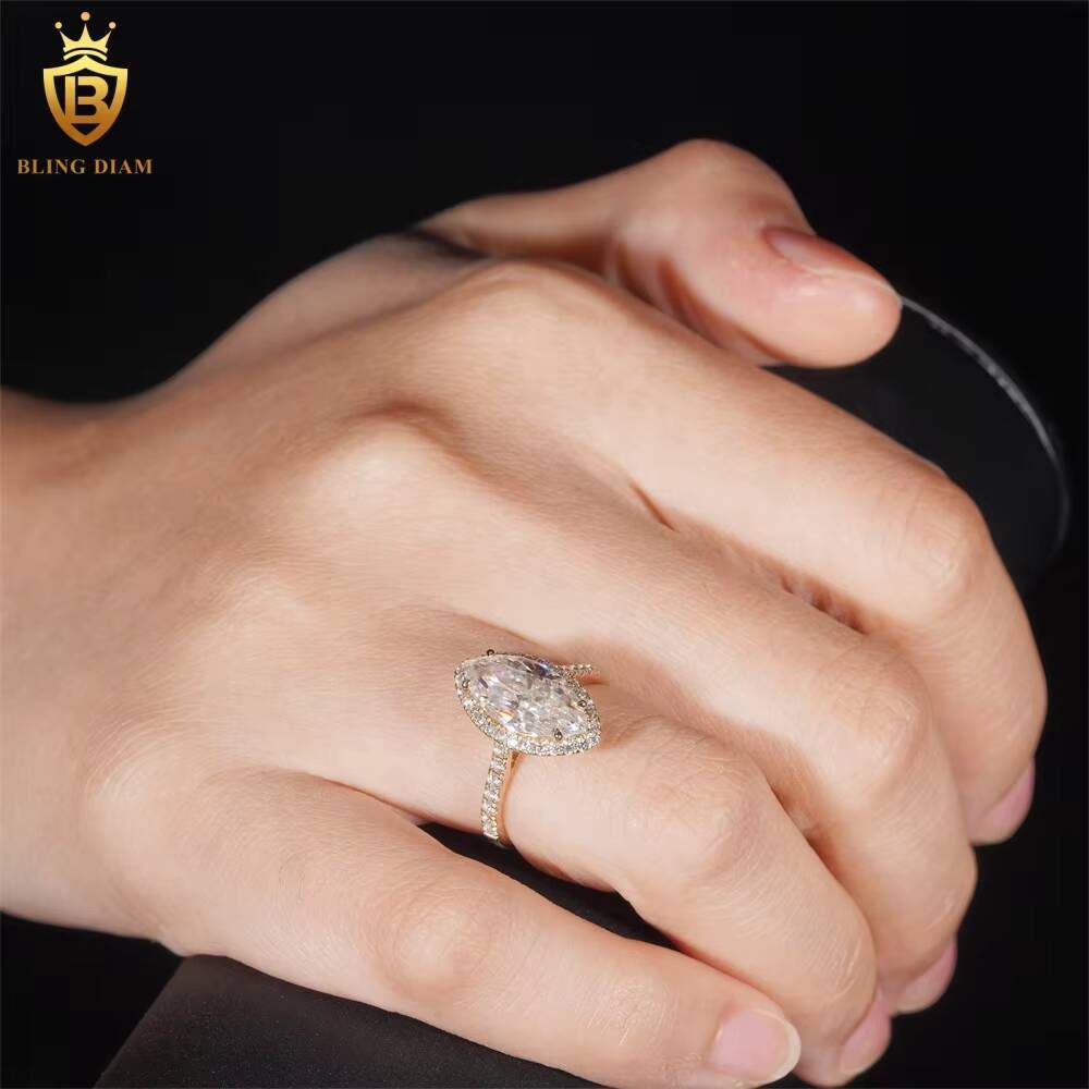 Fine Jewelry Custom Ring D Color VVS Moissanite Diamond 14K Yellow Gold Engagement Wedding Ring