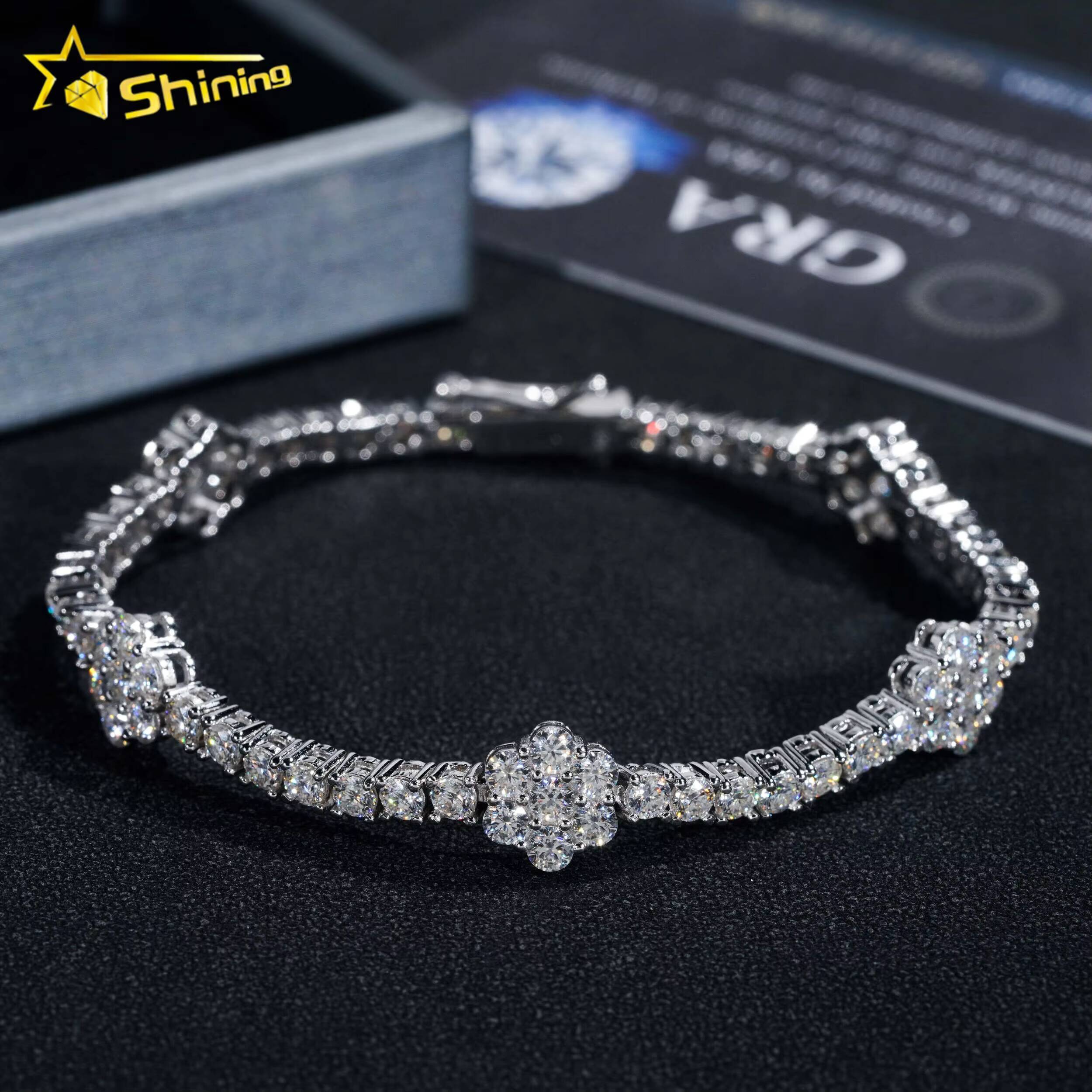Wholesale Price VVS Diamond 3MM 925 Sterling Silver Flower Tennis Chain Moissanite Tennis Bracelet