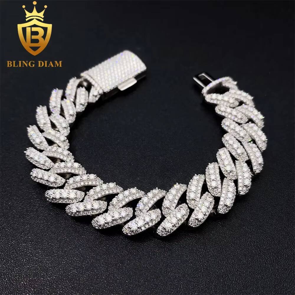 16mm Hip Hop Jewelry 925 Sterling Silver VVS Diamond Moissanite Iced Out Miami Cuban Link Chain Bracelet Necklace