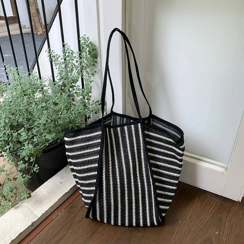 Casual Stripe Color Block Women's Shoulder Fashionable Handwoven Large Underarm Bag Simple Square Shape Spring New Arrival high-quality
