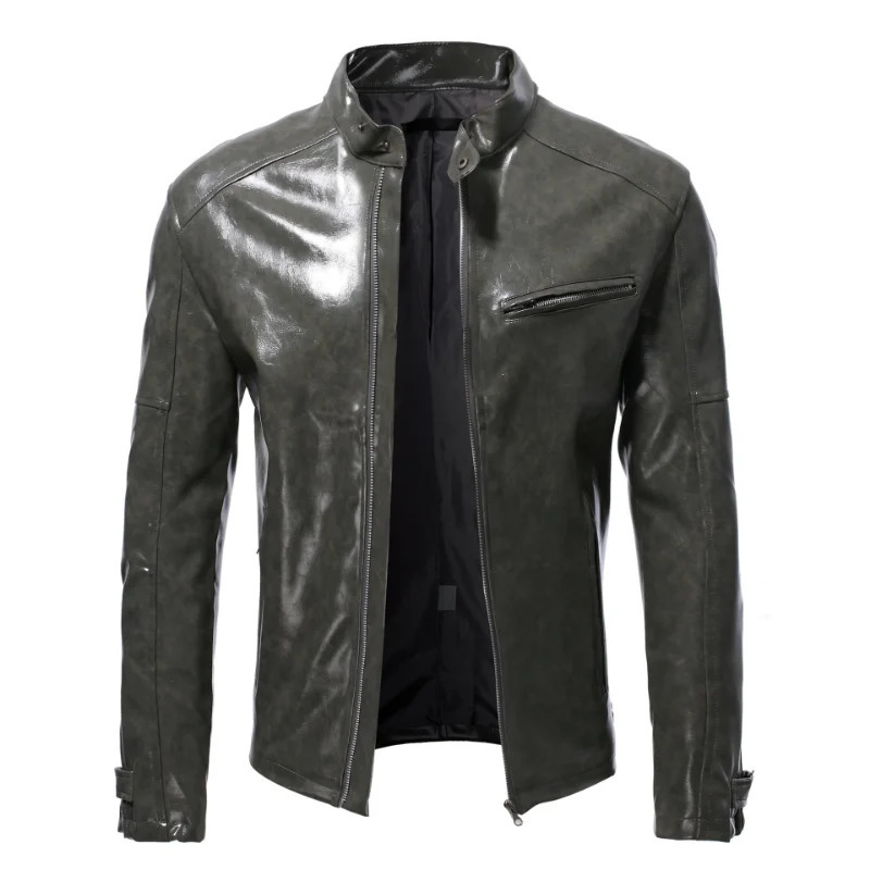 Men Clothing 2025 Mens Fashion Leather Jacket Slim Fit Stand Collar PU Male Antiwind Motorcycle Zipper Jackets 250815