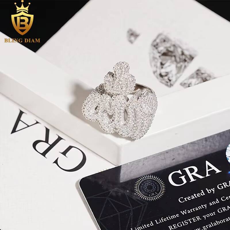 Hot Sale Hip Hop Jewelry Ring 925 Silver Ice Out VVS Moissanite Fully Diamond Mens Rings