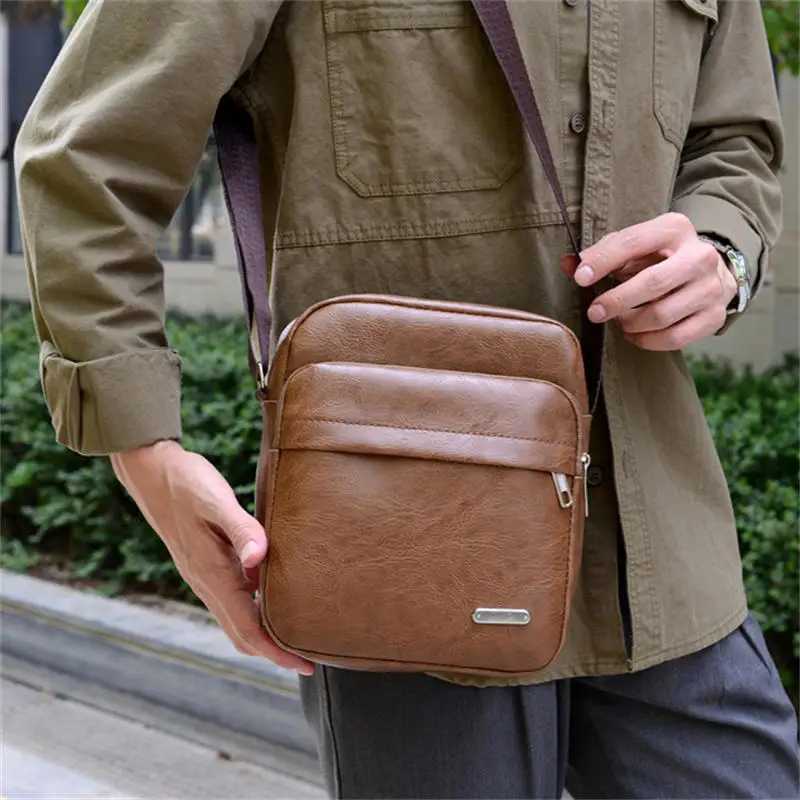 Portable Men Leisure Commuter Shoulder Crossbody Bag Fashion Male PU Handbag Vertical Large Capacity Leather Phone Bag For Men Y250819