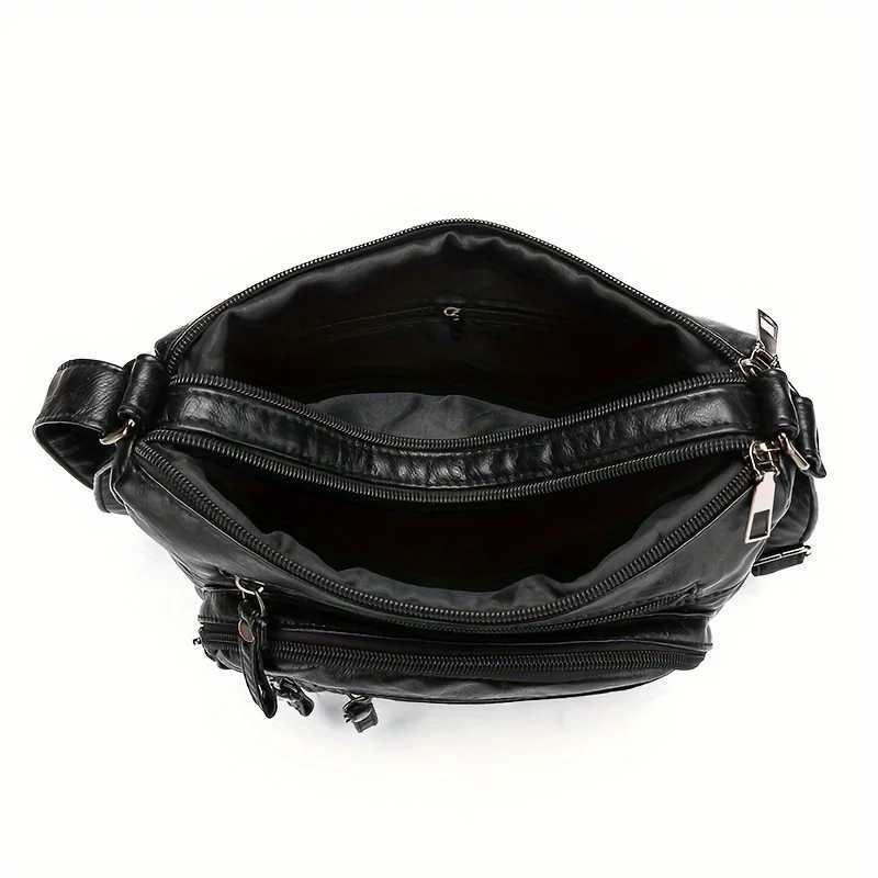 Ladies Bag Fashion Multi Zip Crossbody Multi Pocket Stitching Soft Vegan Leather Shoulder Bag Multi Pocket Handbag Purse Y250819