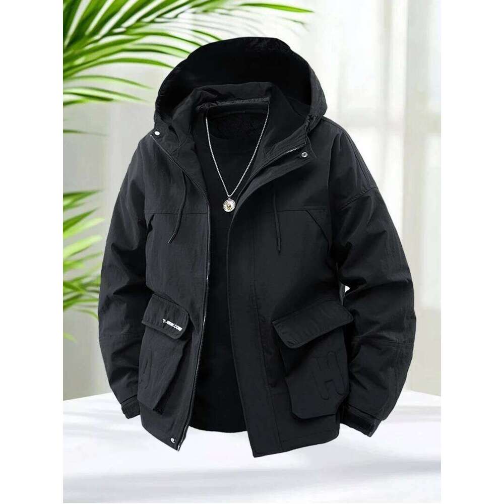 Windbreaker for Nylon Spring Autumn Lightweight Casual Hooded Zip Up Jacket Men Daily Work Stylish Windproof Coats