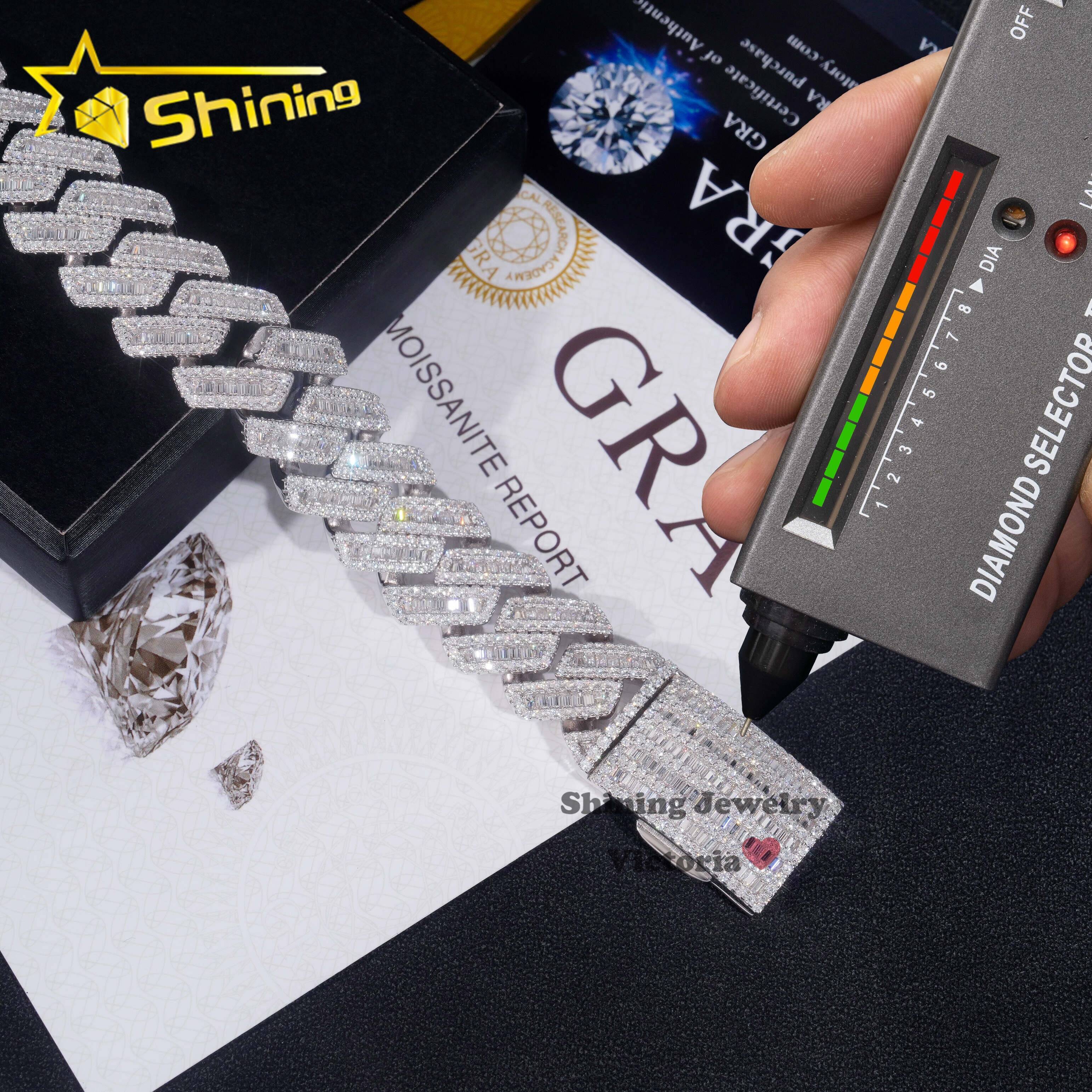 Hip Hop Jewelry Popular Special Design Buss Down 18MM Baguette Moissanite Diamond Cuban Link Bracelet for Men