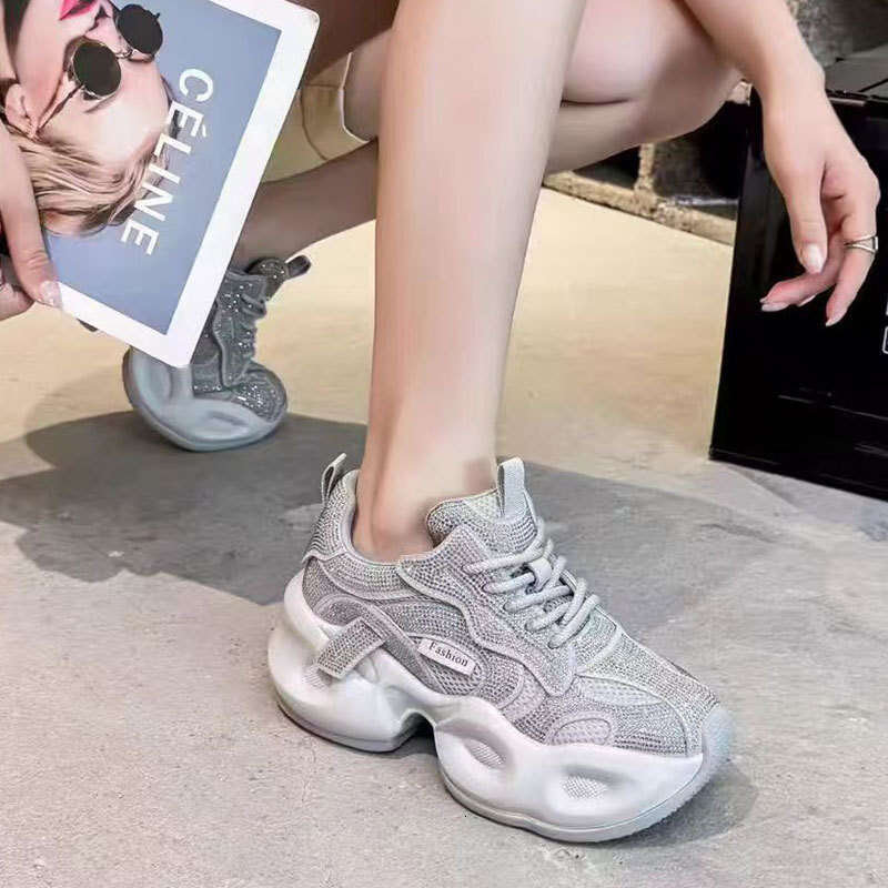 Gypsophila Rhinestone Height Increasing Dad 2025 Summer Autumn Genuine Leather Thick Sole Platform Women Thin Casual Single Shoes