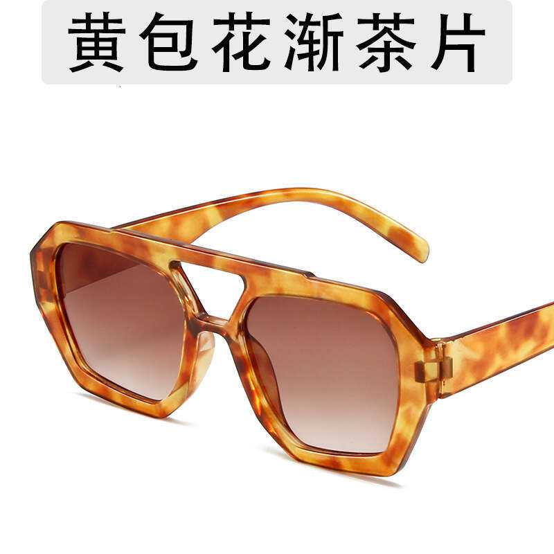 Ins Celebrity Fashion Sunglasses Large Frame Double Bridge Leopard Print Designer Color Personality Outfit Glasses