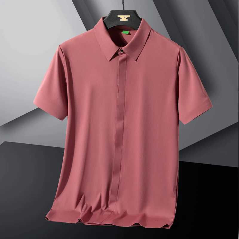 New High-quality Ice Silk Mens Business Casual Short Sleeved Shirt Summer Ultra-thin Breathable Outdoor Sports Solid Color Top Y250819