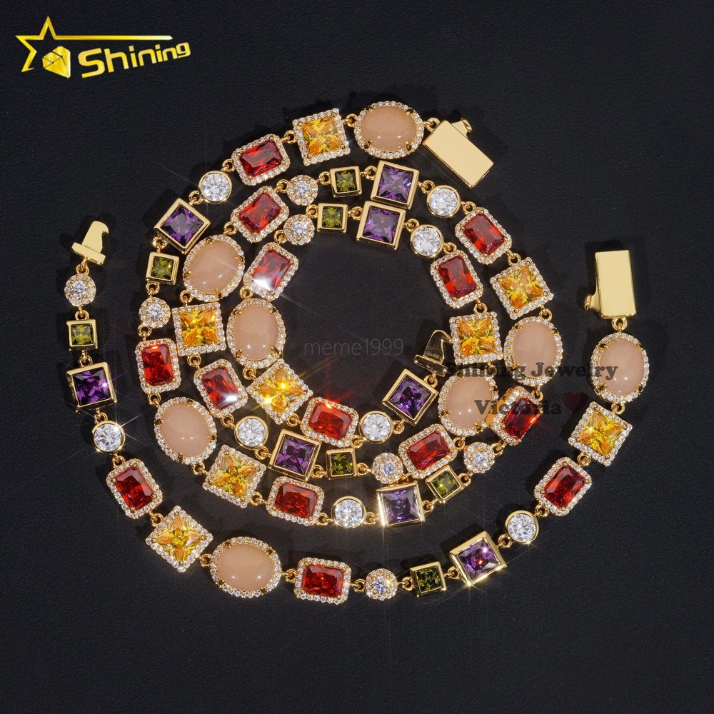 New Arrival Fashion Jewelry Men Stree Fashion Icd Out moissanite Multi Color Gemstone Hip Hop Mutif Necklace