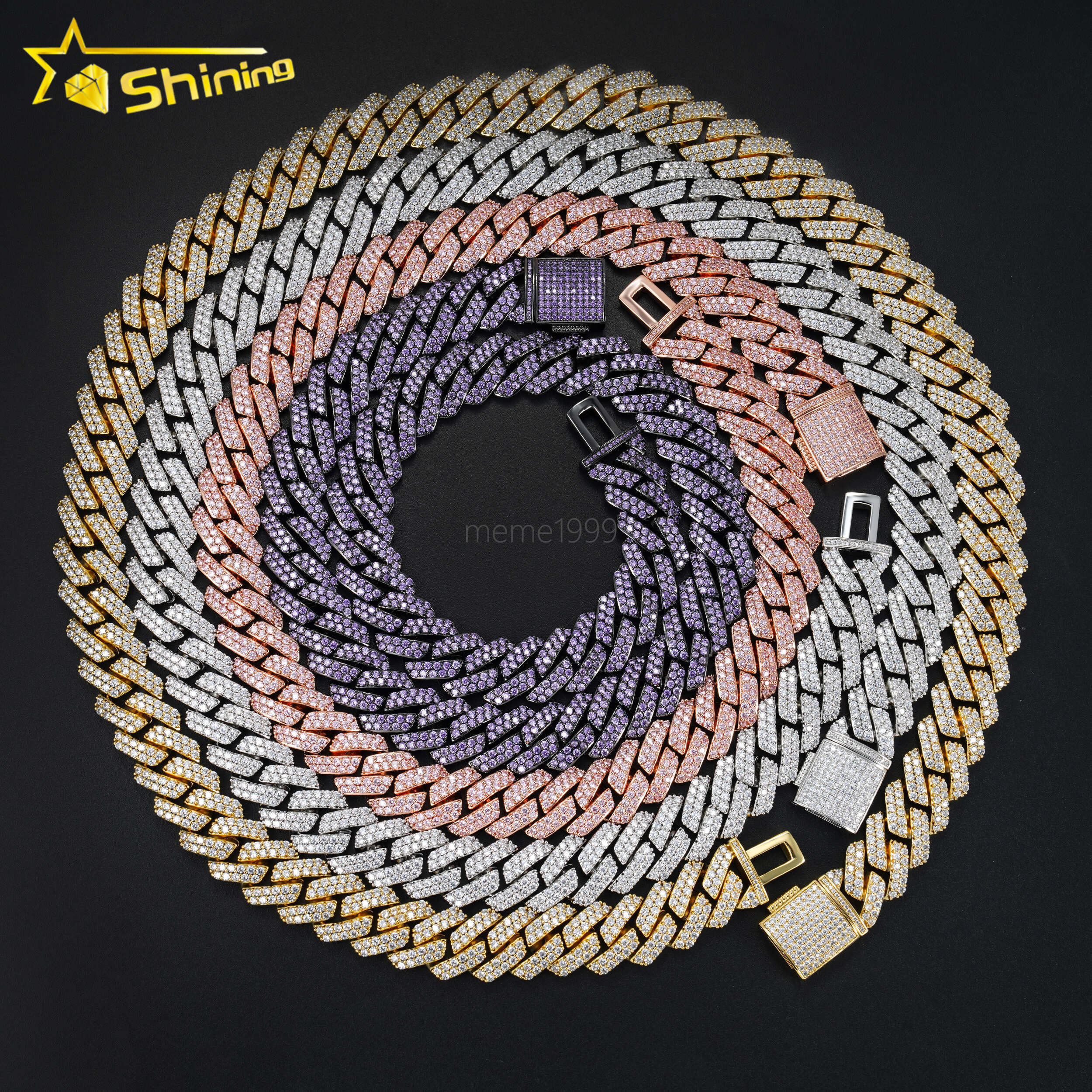 Iced Out 15mm Miami Cuban Link Necklace Brass moissanite Diamond Cuban Chains Colorful moissanite moissaniteia Necklaces for Men