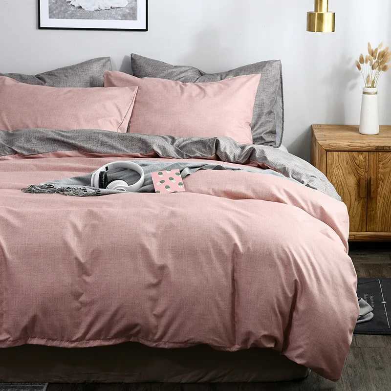 mylb Queen King Full Size Comfortable Bedding Set Solid Color Gray pink Duvet Cover texture grain plain color quilt case Y250819