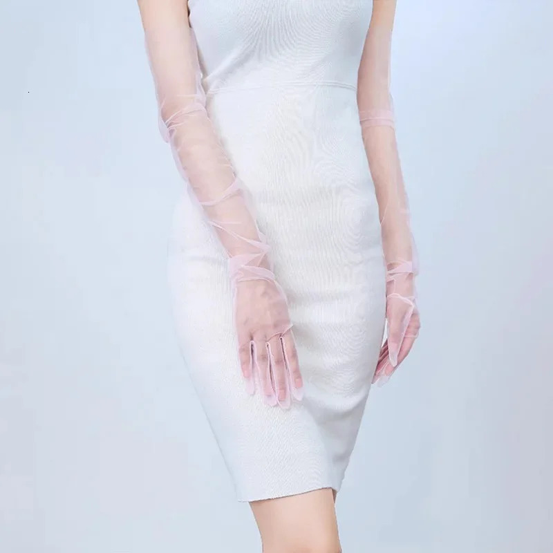 Womens Sexy Transparent Gloves Mesh Tulle Long Opera Costume Party Dance Wedding Bride Dress Pography Props 250811