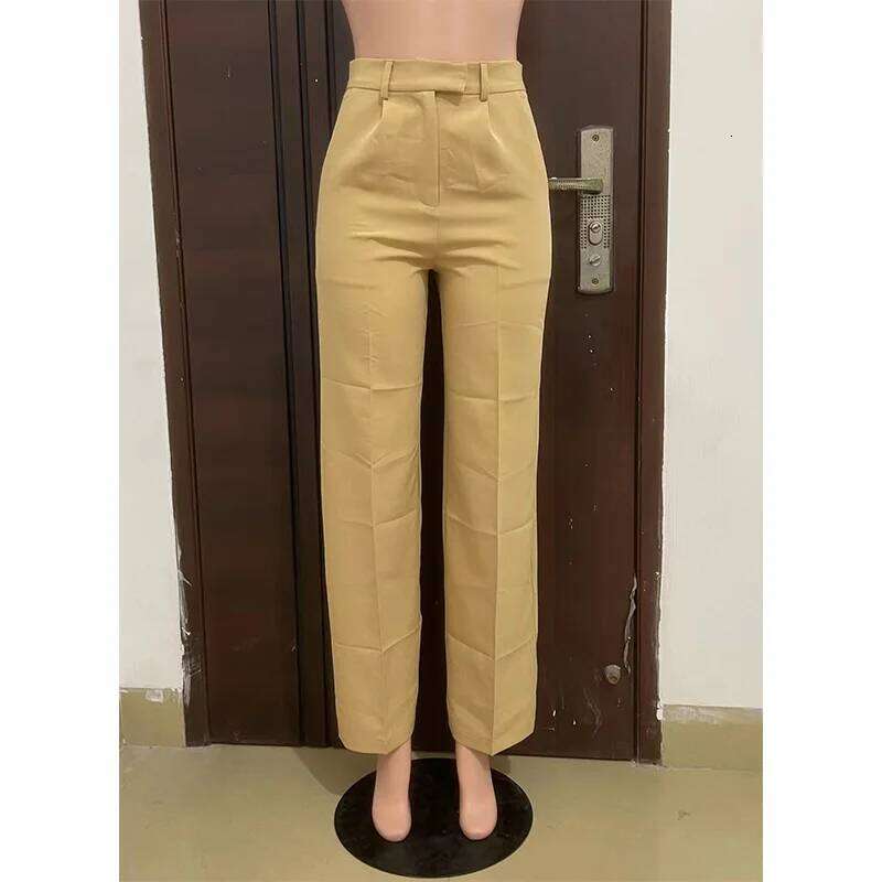Stigende Wide Leg Straight Dress with Pocket Women Plain Color Business Casual Pants Loose Fit Midi Waist Office Trousers