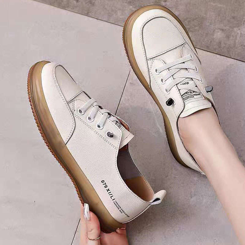 2023 Summer Top Layer Cowhide for Women Casual White Soft Sole Perforated Sports Mom Ins Slip-On Hole Shoes