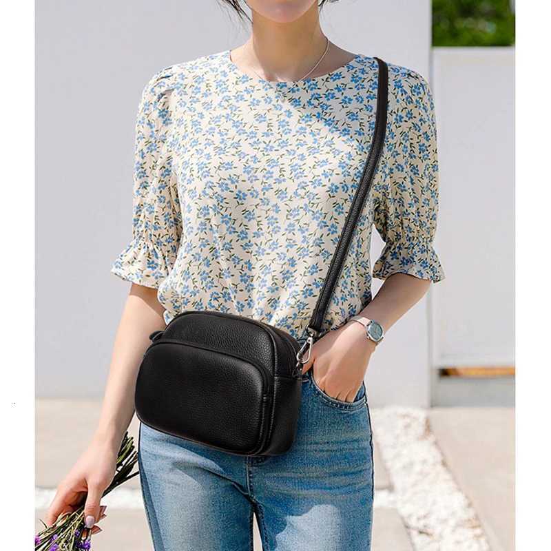100% Genuine Leather Shoulder Bags For Women Rectangle Black Crossbody Designer Handbag Female Messenger Pocket Y250819