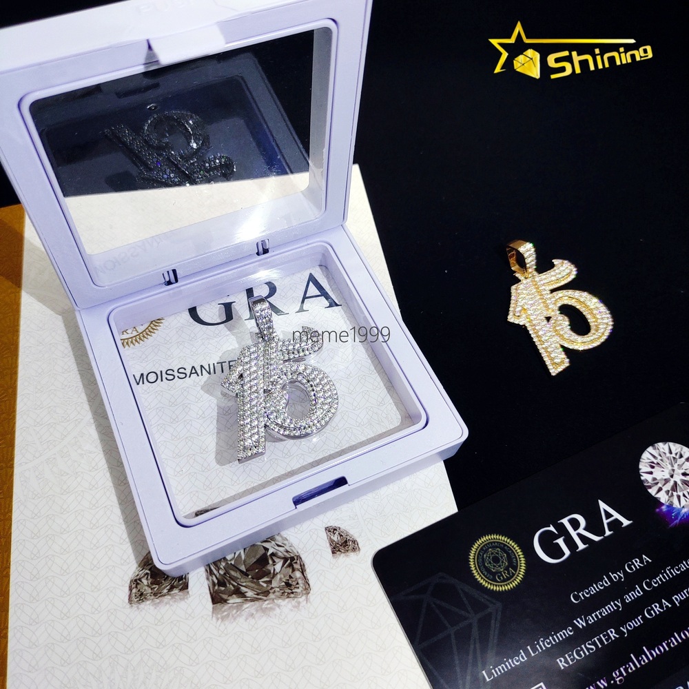 Iced Out Custom 14k Yellow Gold Number Pendants Fashion Hip Hop Jewelry Vvs Moissanite Diamond Letter Pendants for Men