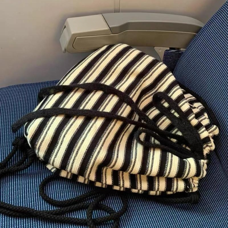 2025 Autumn Leisure Lazy Style Black and White Striped Backpack New Knitted Bag Commuter Large Capacity Handbag Women's Crossbody Bag Designer Ba