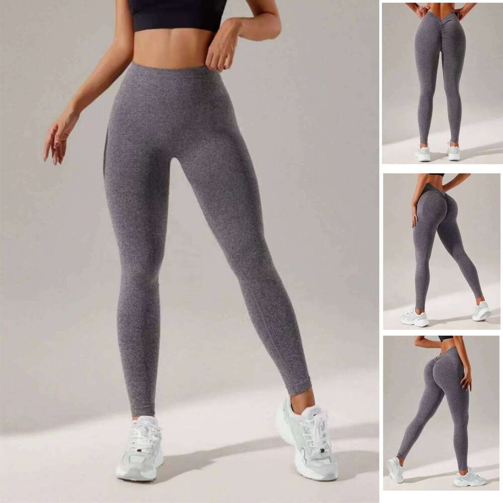 2-piece set of V-shaped butt lifting solid color trousers, yoga fiess and daily wear