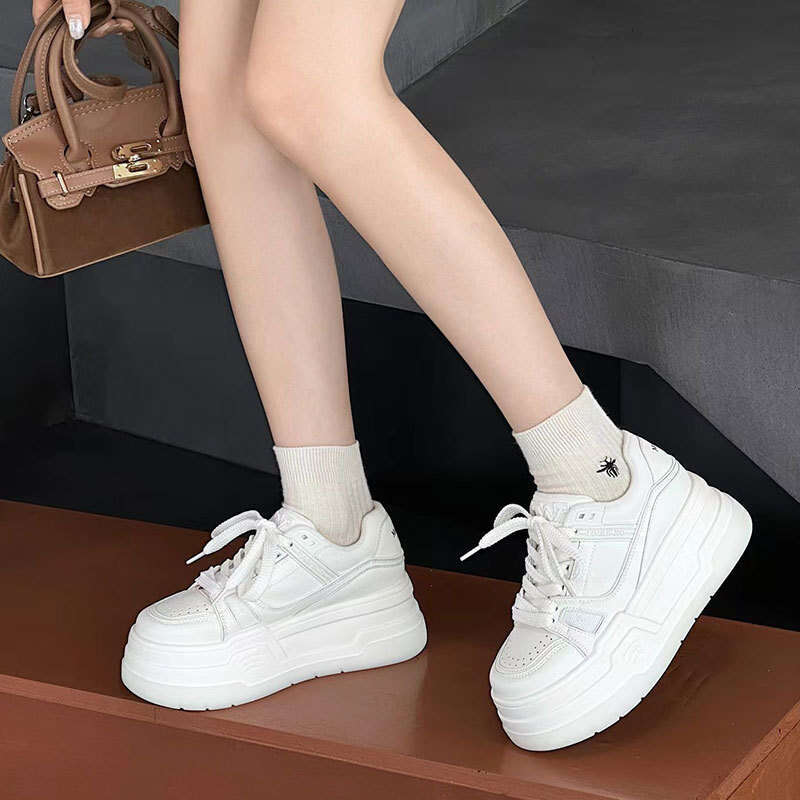 Thick Genuine Leather 2025 Spring Autumn New Style Platform Sole Height Increasing Versatile Comfortable 7cm White Sneakers for Women