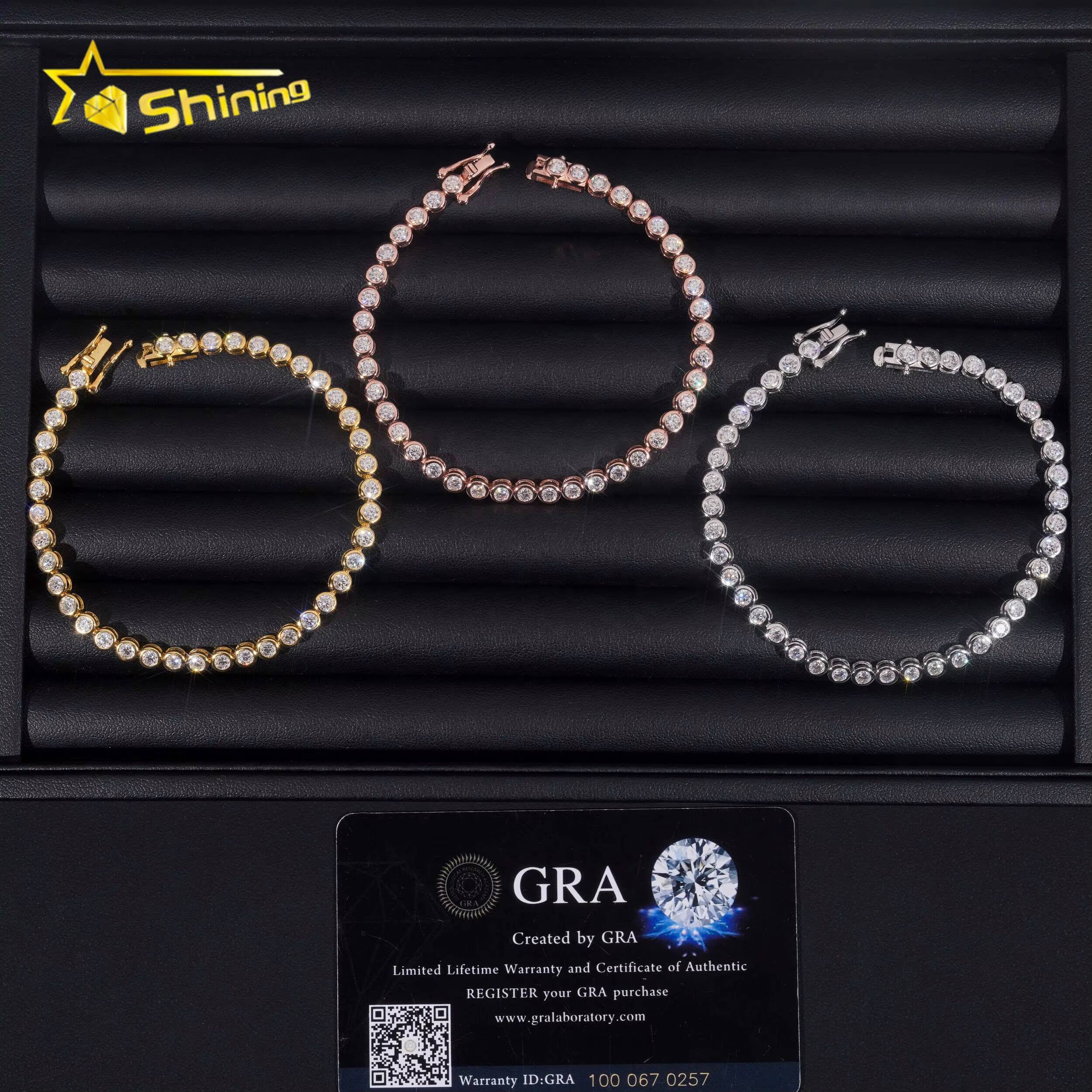 Brilliant Diamond Bezel Setting Women Bracelets Gold Plated 18K Gold Plated 925 Silver Jewelry 3MM Tennis Diamond Bracelet VVS