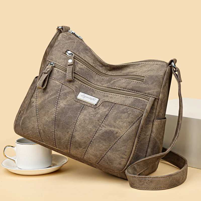 Vintage Leather Woman Bags Ladies Shoulder Crossbody Bag Female Small Designer Bag Multi-Pocket Messenger Handbags Purses Y250819