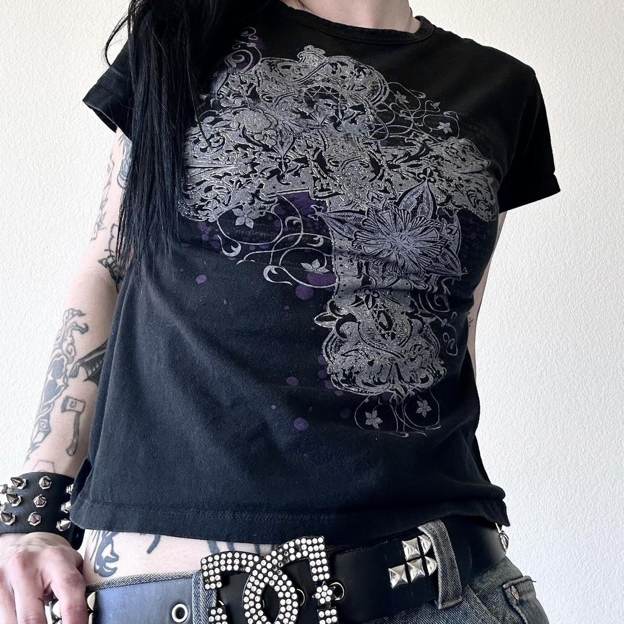 Vintage Graphic Skull Print T-shirts Y2K Cyber Aesthetic Tops Patchwork Long Sleeve Tee Gothic Grunge Emo Alt Clothes Streetwear 240810