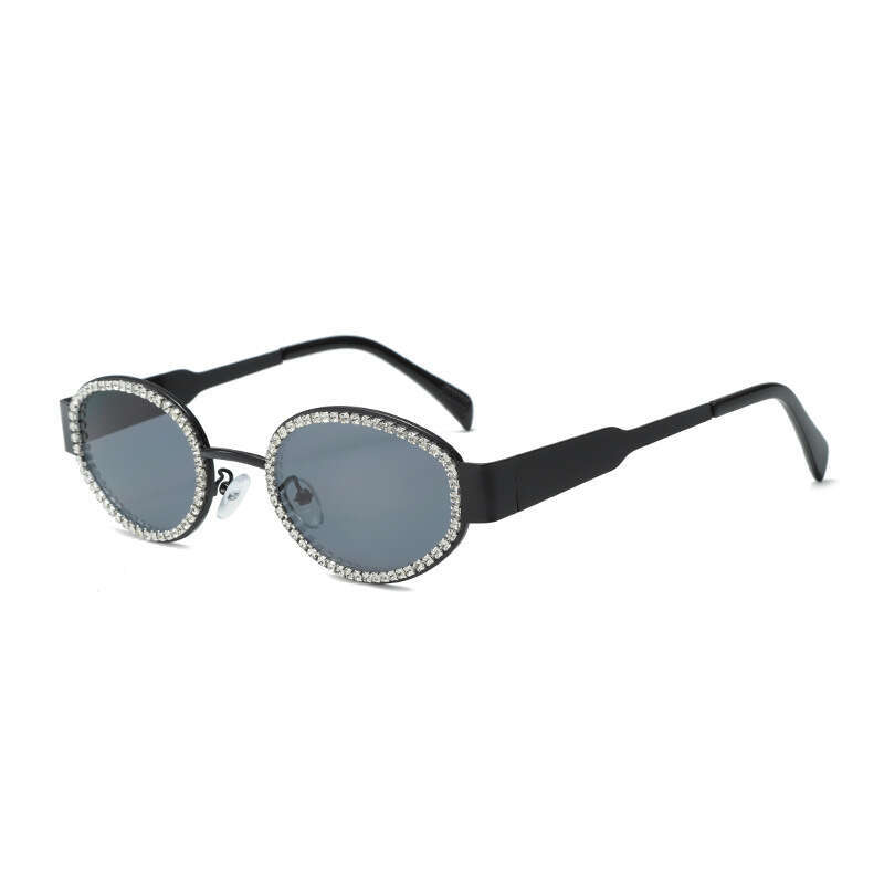 Diamond-encrusted Women, High-end Ins Style, Oval Frame Metal Celebrity Glasses, Designer Fashion Y2K Sunglasses for Men