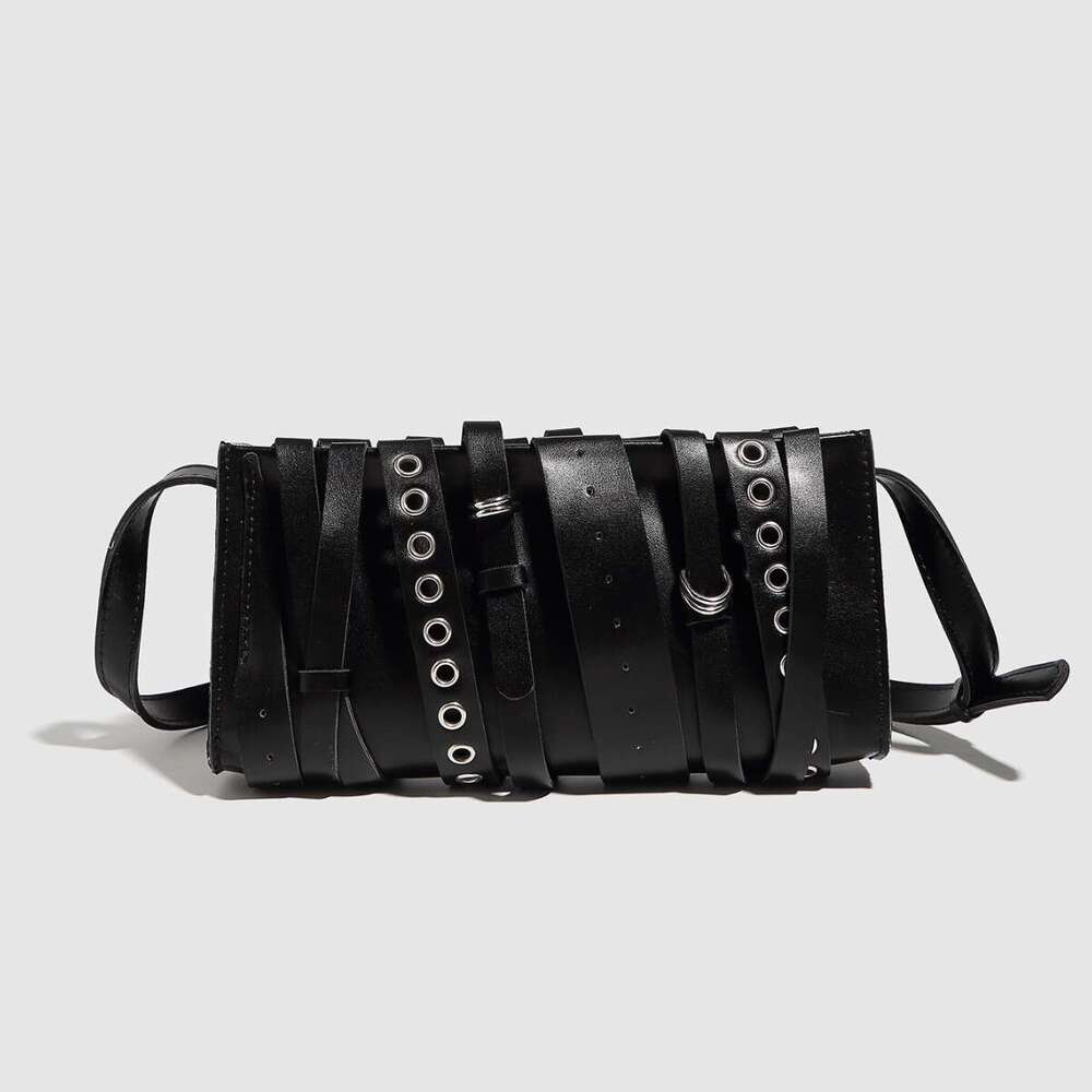 Punk Trendy Patchwork Rivet Belt Shoulder Motorcycle Crossbody Baguette Small Square Women's Bag
