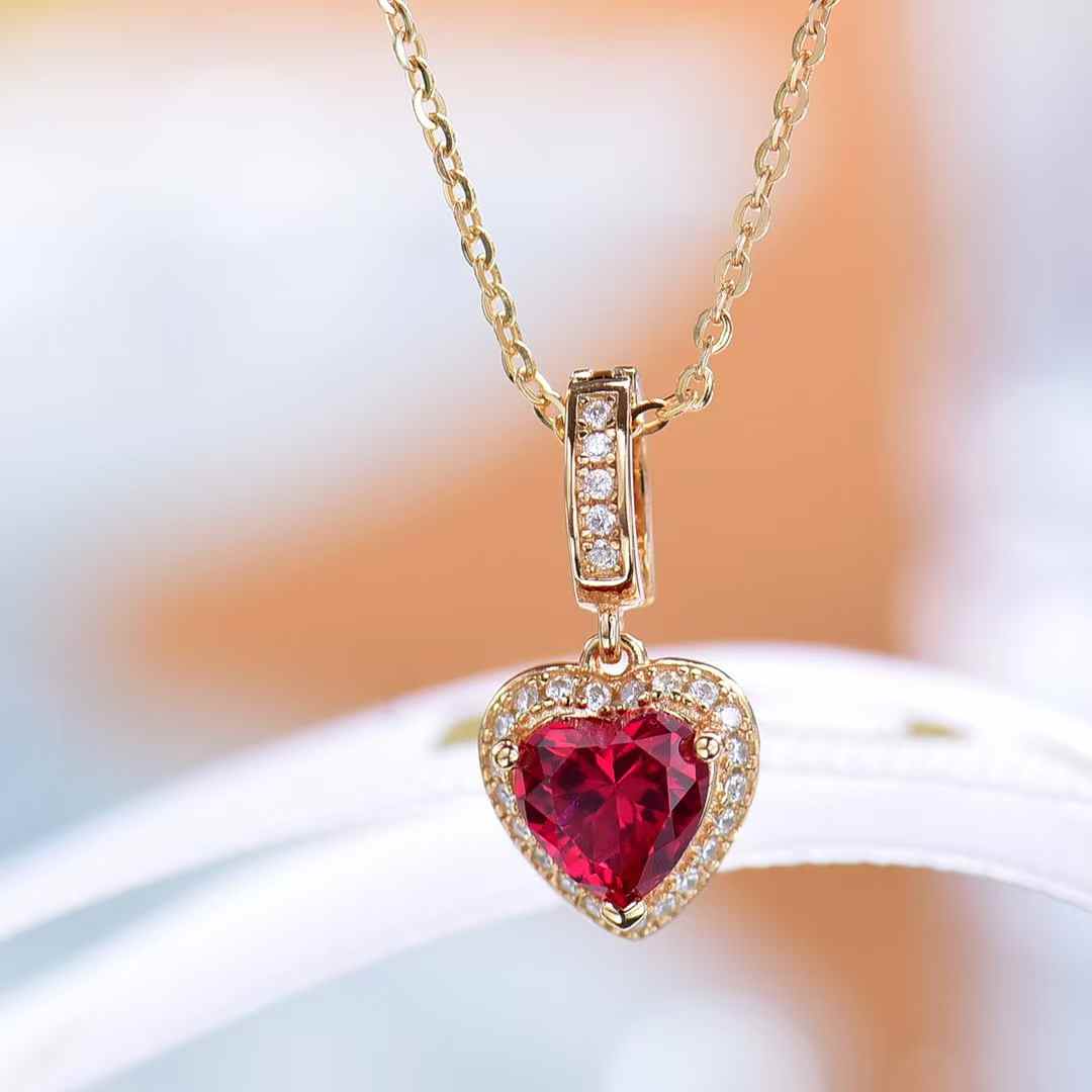Sparkling Heart Ruby Pendant Necklace Perfect for Adding a Touch of Romance to Your Look Ideal for Expressing Love on Anniversaries Birthdays