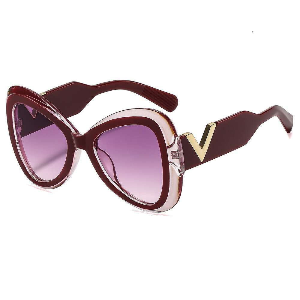 Trendy New 2025 Ins Style V-Shaped Large Frame Butterfly Sunglasses Designer for Women Slimming UV Protection