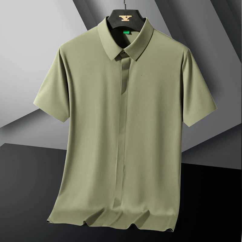 New High-quality Ice Silk Mens Business Casual Short Sleeved Shirt Summer Ultra-thin Breathable Outdoor Sports Solid Color Top Y250819