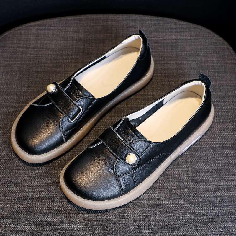 Genuine Leather Shallow Mouth White for Women 2025 Summer Autumn New Versatile Soft Sole Slip-On Nurse Mom Flat Single Shoes