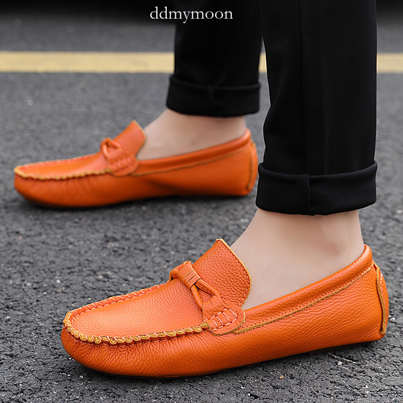 Live First Layer Cowhide Lazy Small Size Men's Casual Versatile Soft Surface Leather Loafers Driving Shoes ddmymoon
