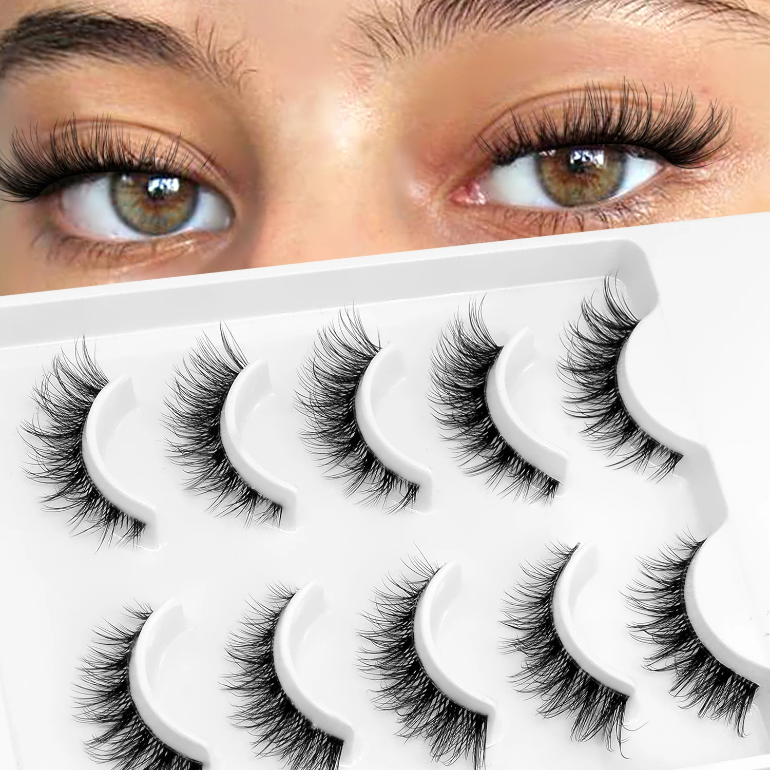 GROINNEYA Cat Eye Lashes Natural Fluffy False With Winged Ends For Extended Look Soft Clear Stem Makeup 250811