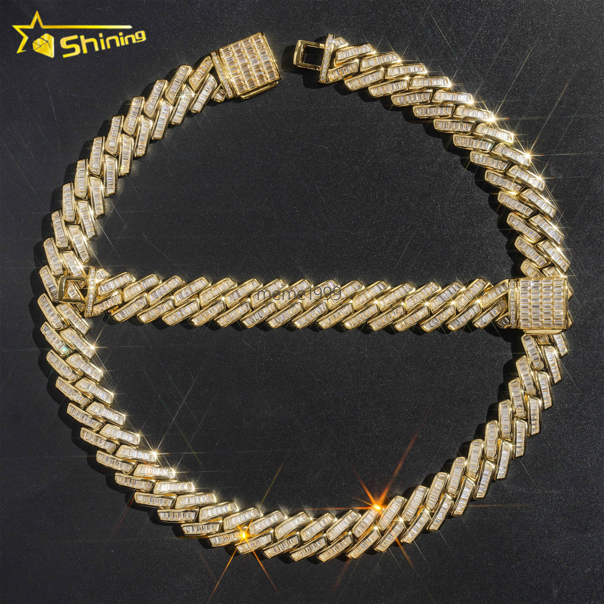 High Quality 18K Gold Plated 19mm Width Brass moissanite Cuban Link Chain Custom Hip Hop Men Cuban Bracelet Necklace